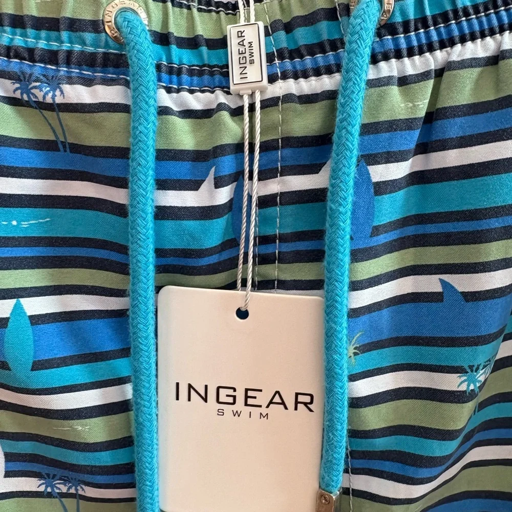 In Gear Striped Surfboard Swim Trunks L